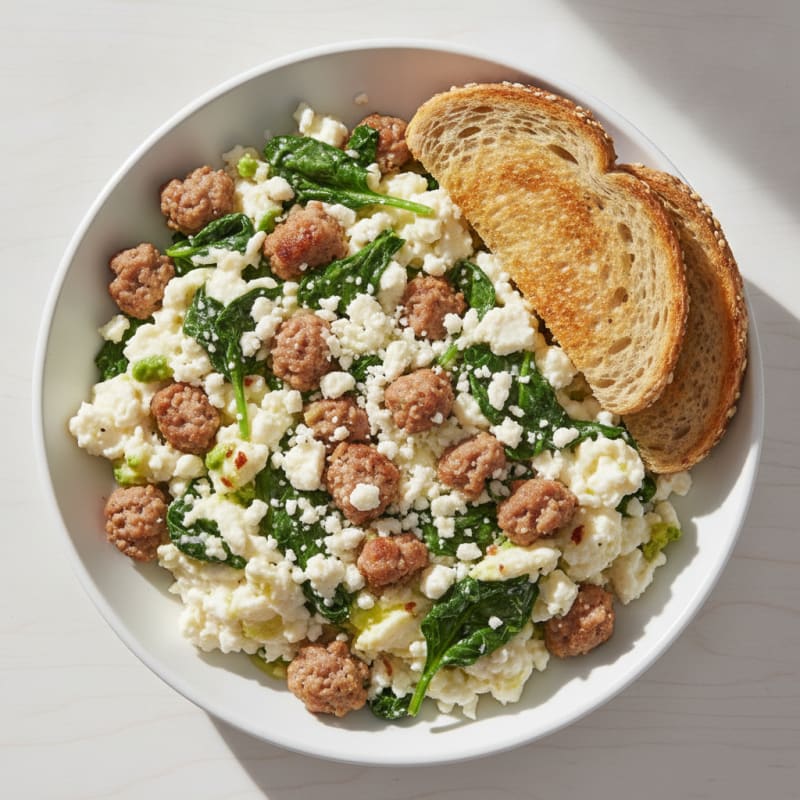 Egg White and Turkey Sausage Scramble with Spinach and Feta
