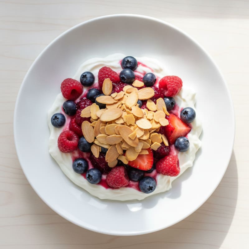Greek Yogurt Protein Parfait with Mixed Berries and Almonds