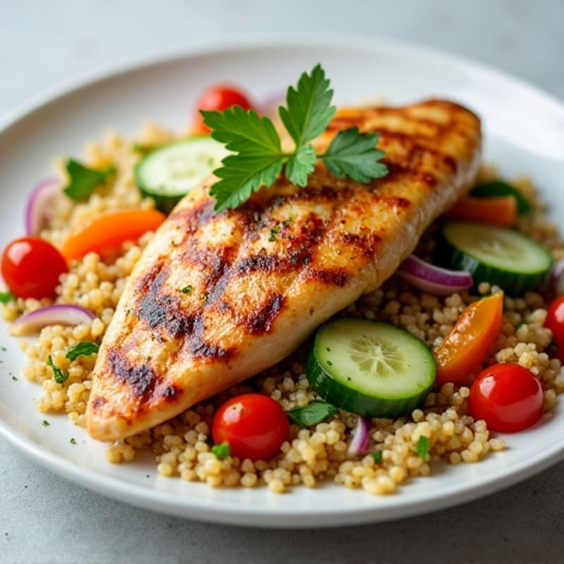 Grilled Chicken Breast with Crunchy Quinoa Salad and Lemon Vinaigrette