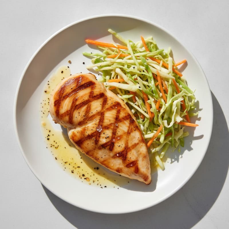 Grilled Chicken Breast with Crunchy Cabbage Slaw and Lemon Vinaigrette