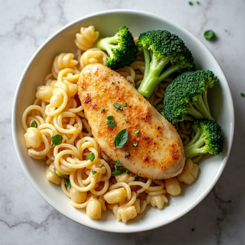 Lemon Garlic Chicken Pasta with Roasted Broccoli