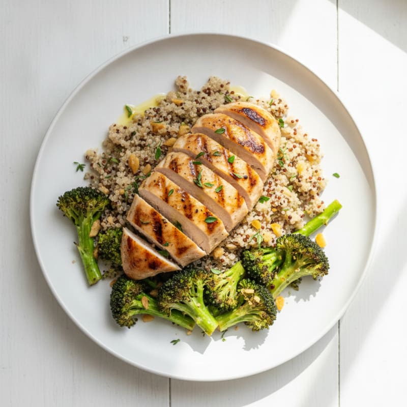 Grilled Chicken Breast with Quinoa and Roasted Broccoli