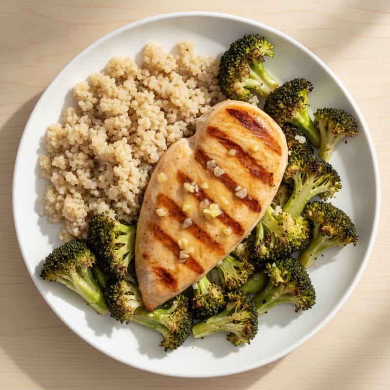 Grilled Lemon-Garlic Chicken Breast with Quinoa and Roasted Broccoli