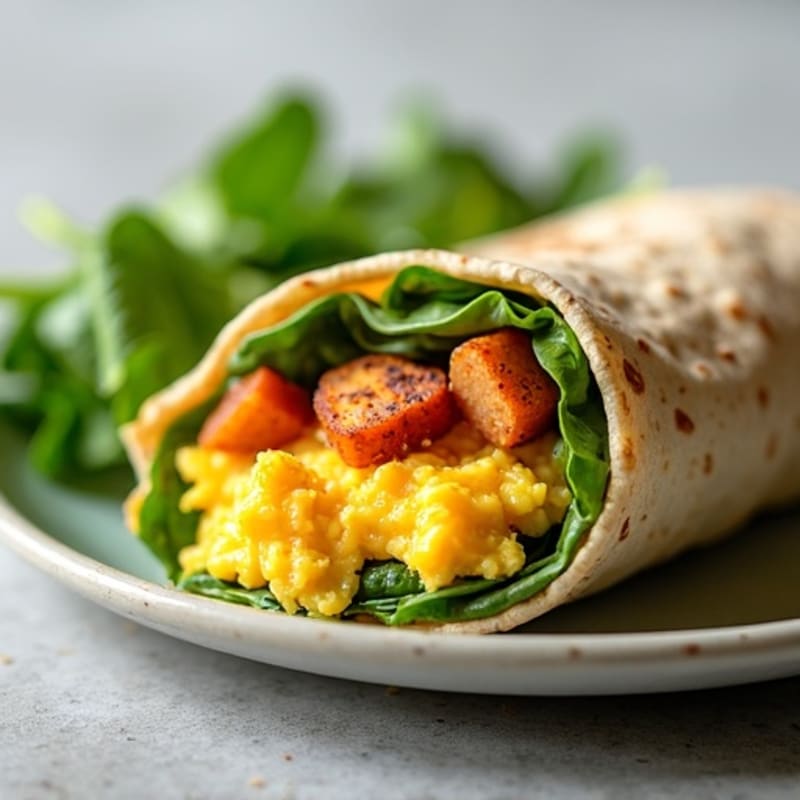 Scrambled Egg and Chicken Breakfast Wrap with Spinach