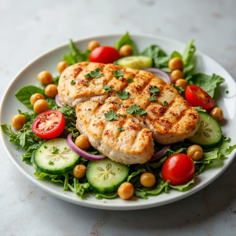 Grilled Chicken Breast Salad with Chickpeas and Lemon Vinaigrette