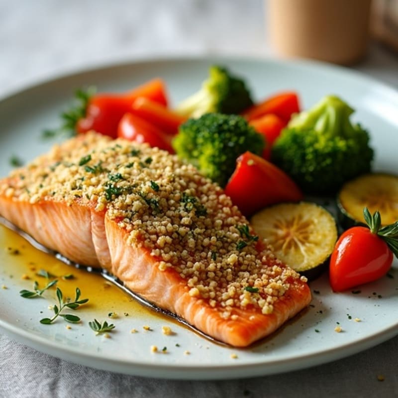 Herb-Crusted Baked Salmon with Roasted Vegetables