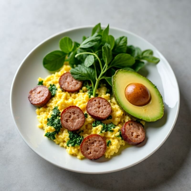 Egg White and Turkey Sausage Scramble with Spinach