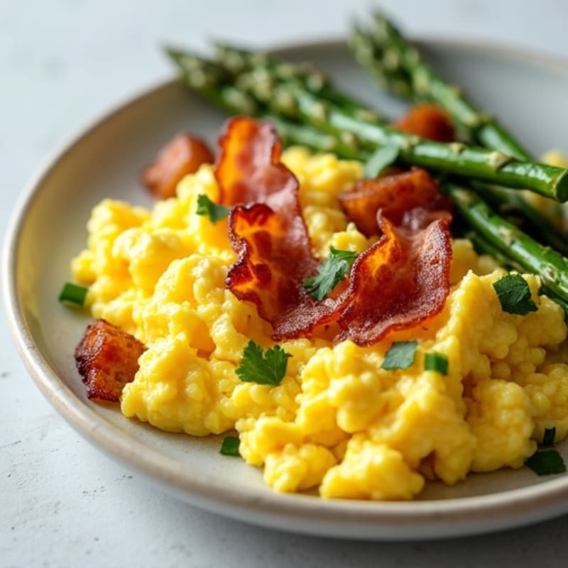 Fluffy Scrambled Eggs with Roasted Asparagus