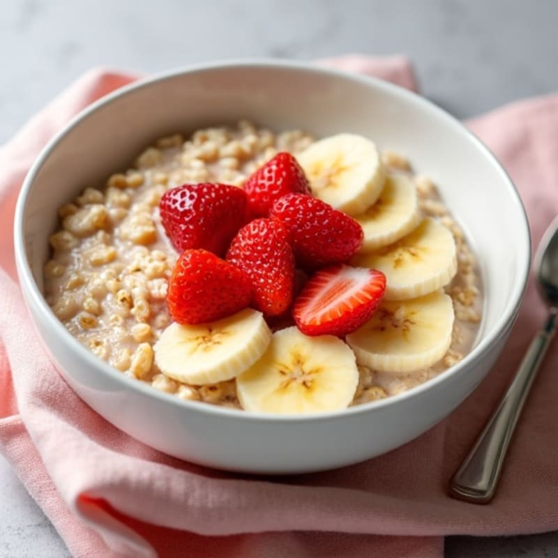 Strawberries and Cream Oatmeal with Skyr and Sliced Banana