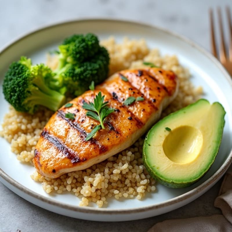 Grilled Chicken Breast with Quinoa and Roasted Broccoli