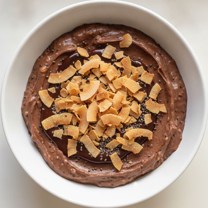 Chocolate Protein Pudding with Toasted Coconut