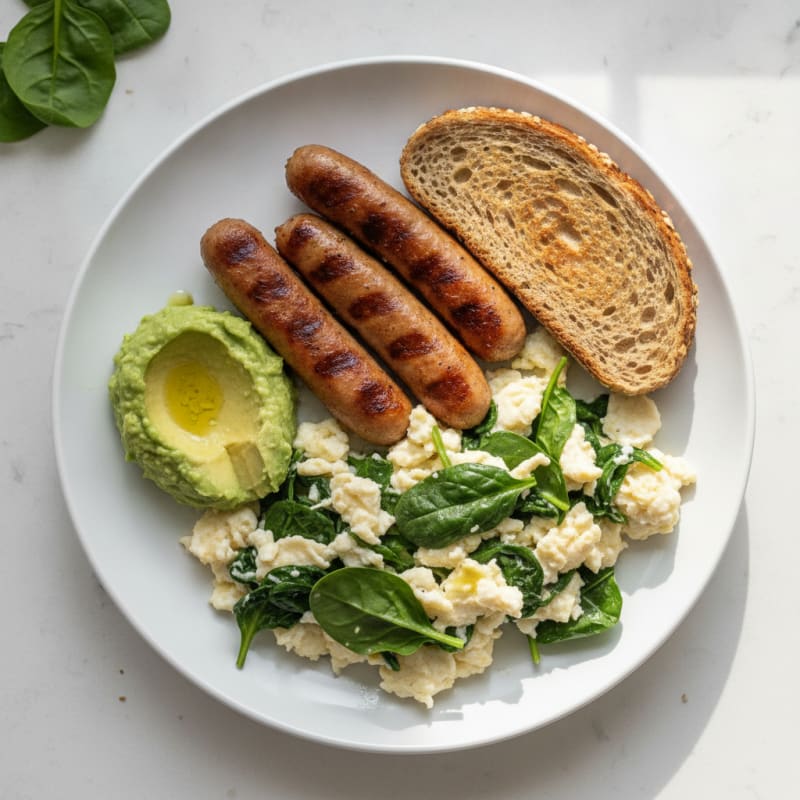 Egg White and Spinach Scramble with Turkey Sausage
