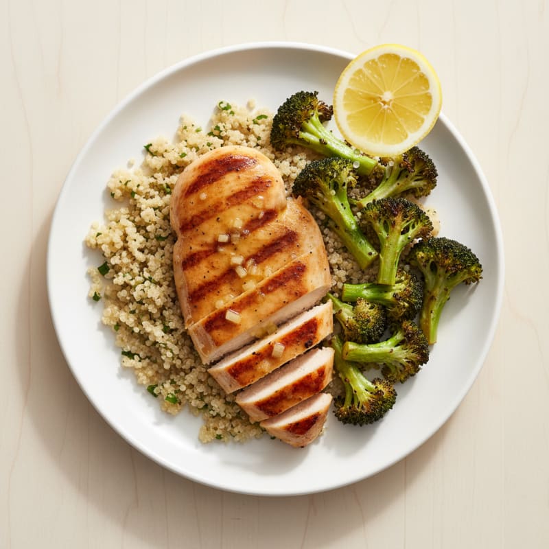 Grilled Chicken Breast with Quinoa and Roasted Broccoli