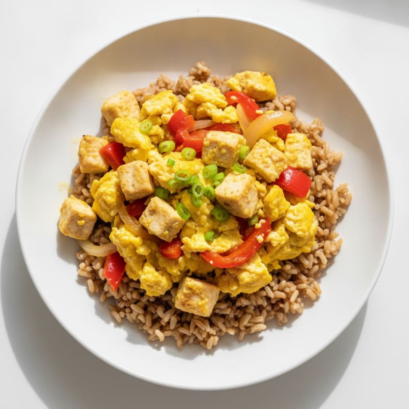 Chicken and Vegetable Egg Scramble with Brown Rice