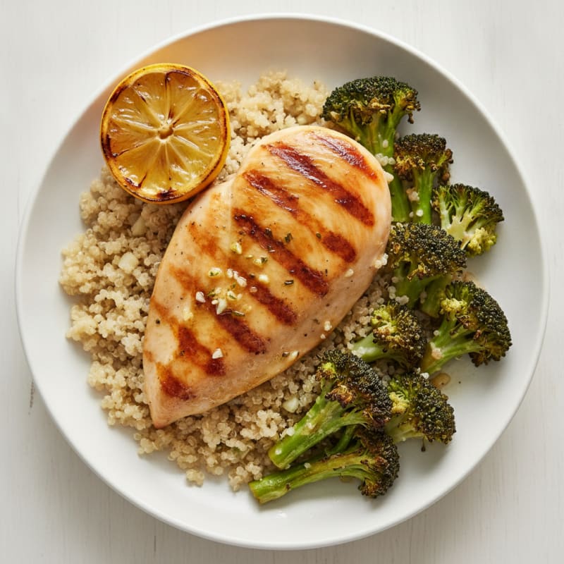 Grilled Chicken Breast with Quinoa and Roasted Broccoli