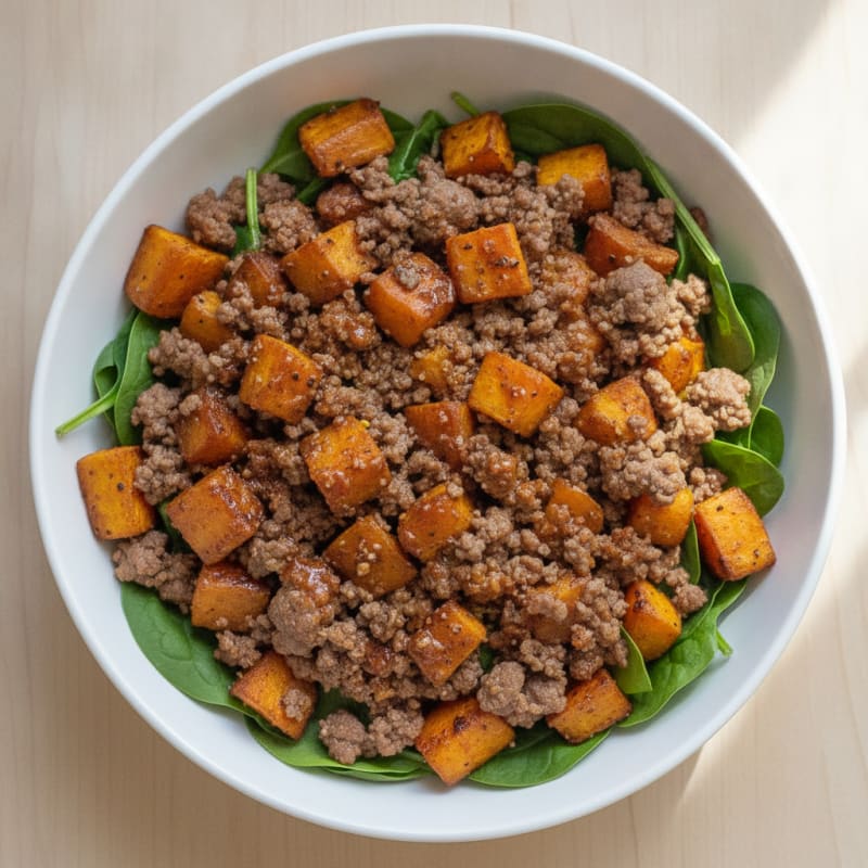 Ground Beef and Roasted Sweet Potato Bowl