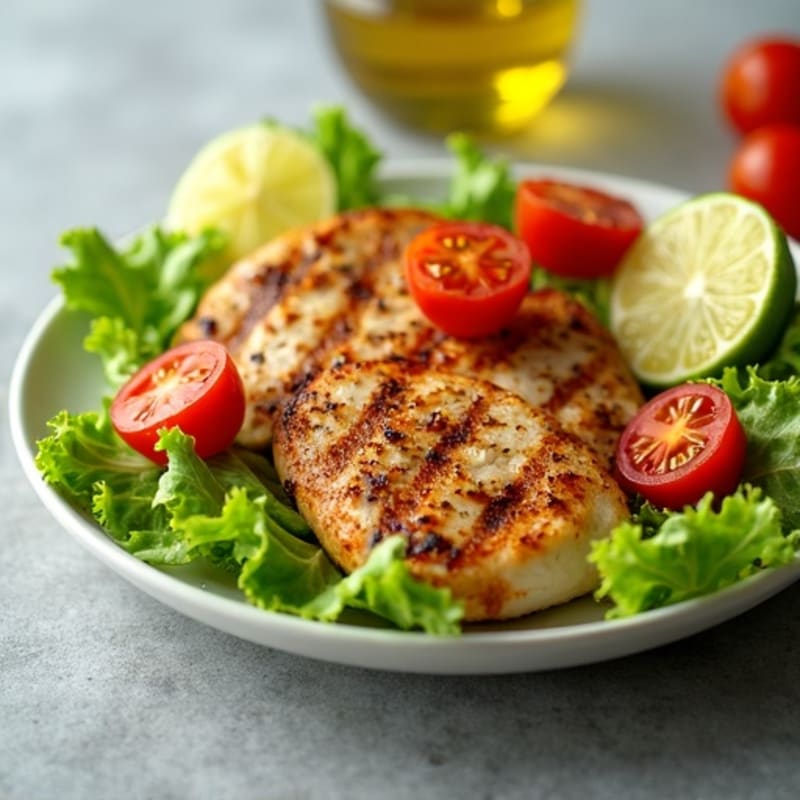 Grilled Chicken Breast with Crisp Romaine and Cherry Tomatoes