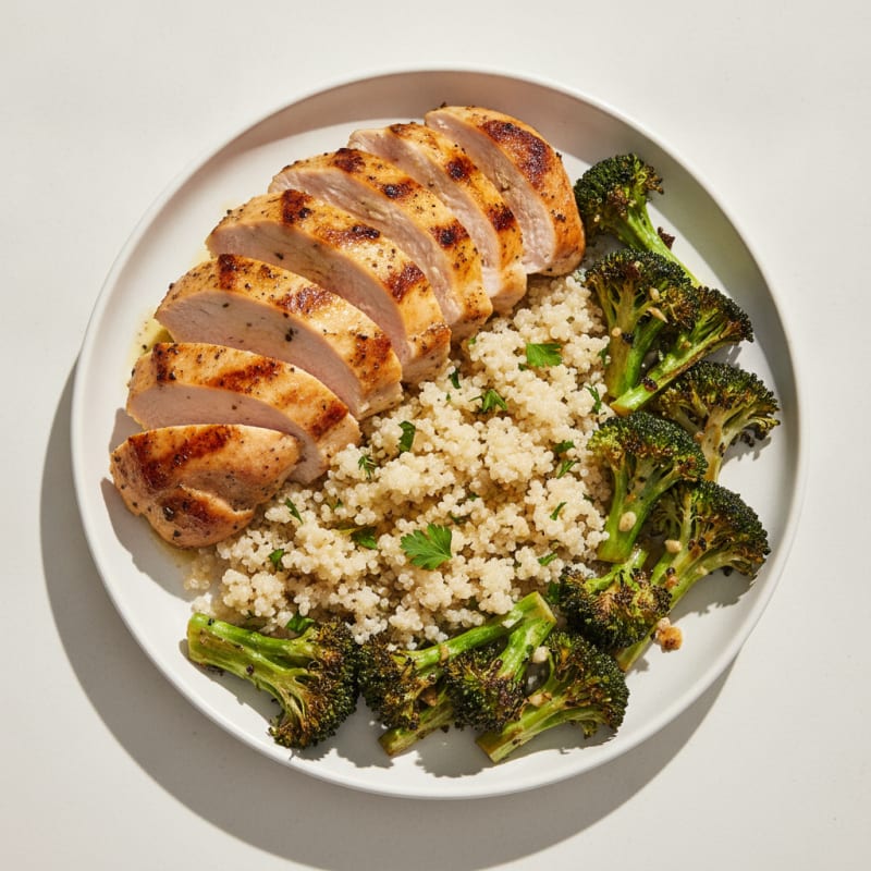 Grilled Turkey Breast with Roasted Broccoli and Quinoa