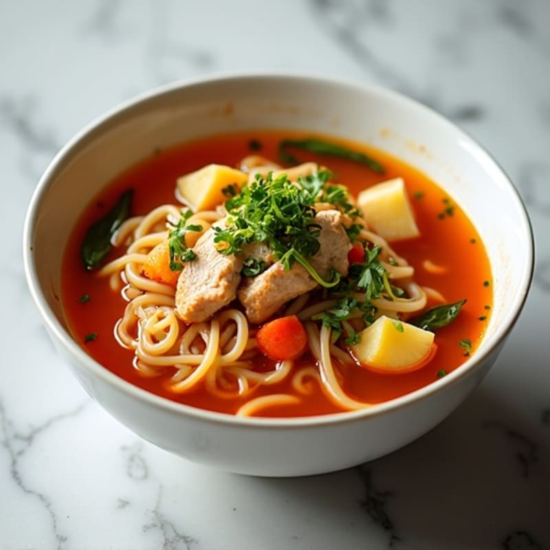 Spicy Sriracha Chicken and Vegetable Noodle Soup