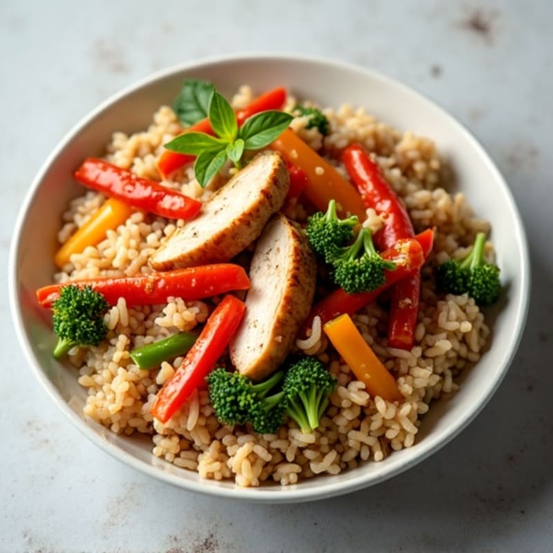 Turkey and Vegetable Stir Fry with Brown Rice