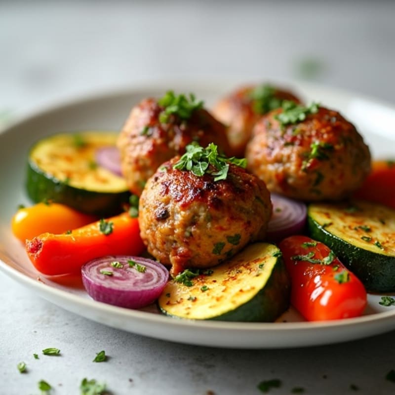 Herb-Seasoned Turkey Meatballs with Roasted Vegetables