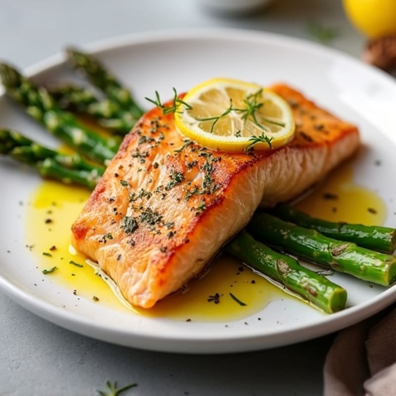 Flaky Lemon Herb Baked Salmon with Roasted Asparagus