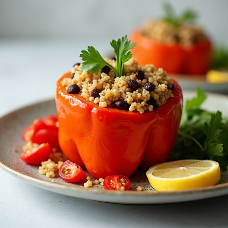 Fire-Roasted Quinoa and Black Bean Stuffed Bell Peppers
