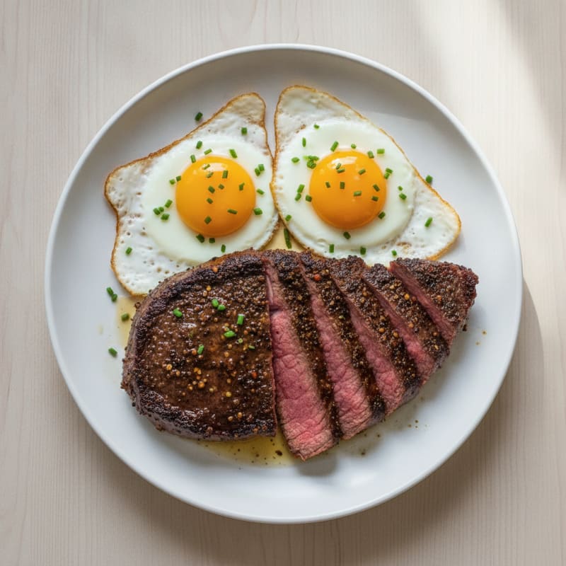 Coffee-Rubbed Steak with Fried Eggs
