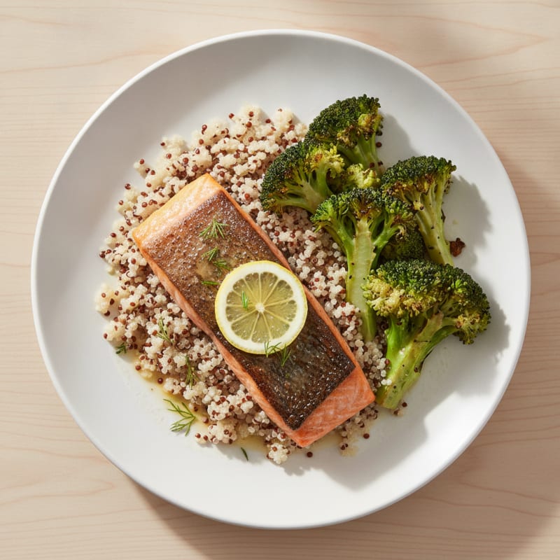 Seared Salmon with Roasted Broccoli and Quinoa