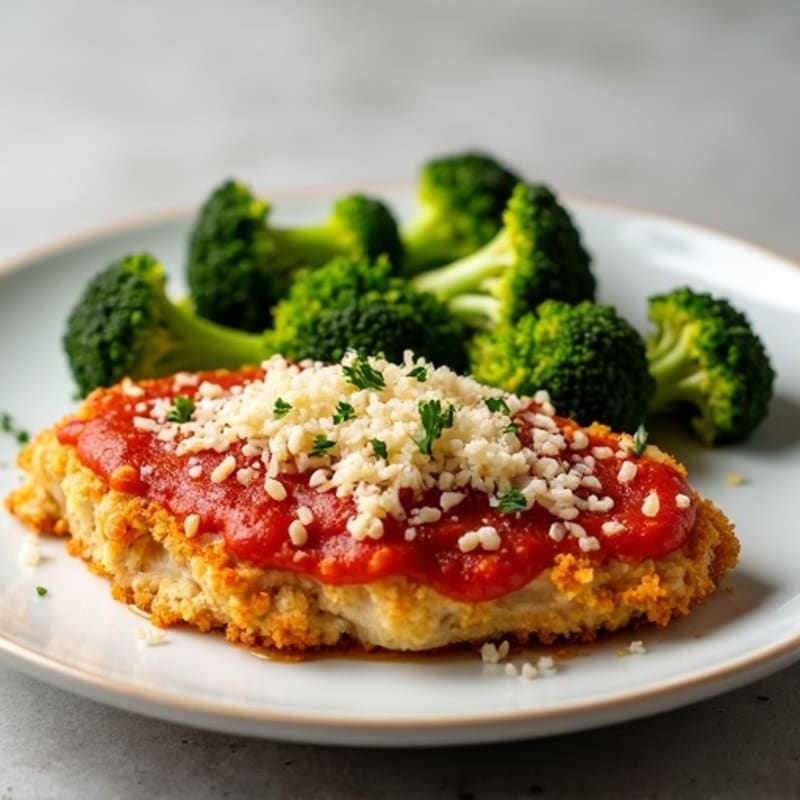 Healthy Crispy Chicken Parmesan with Roasted Broccoli