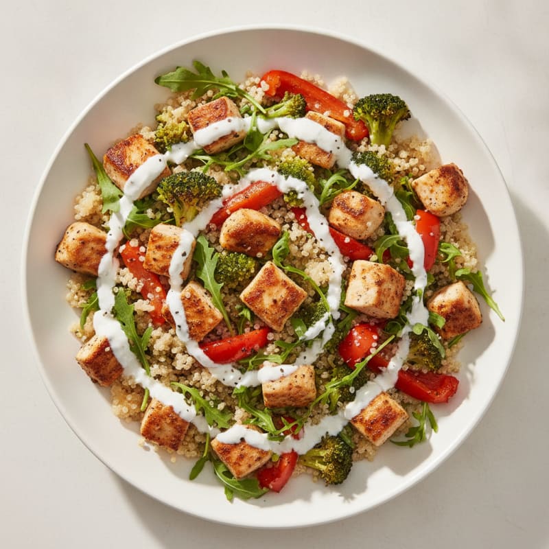 Roasted Vegetable Quinoa Bowl with Yogurt Dressing