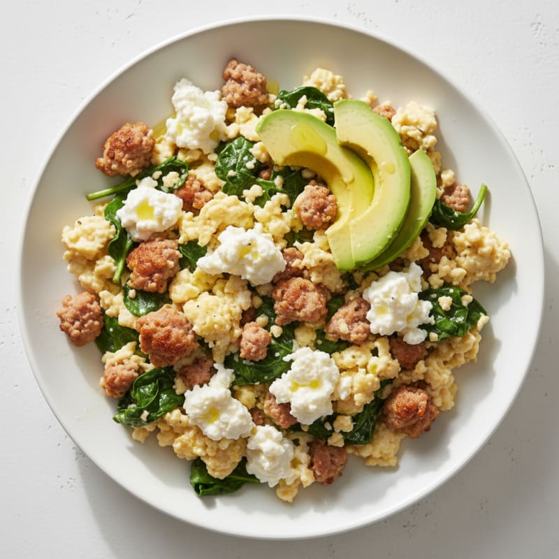 Egg White Scramble with Turkey Sausage and Cottage Cheese