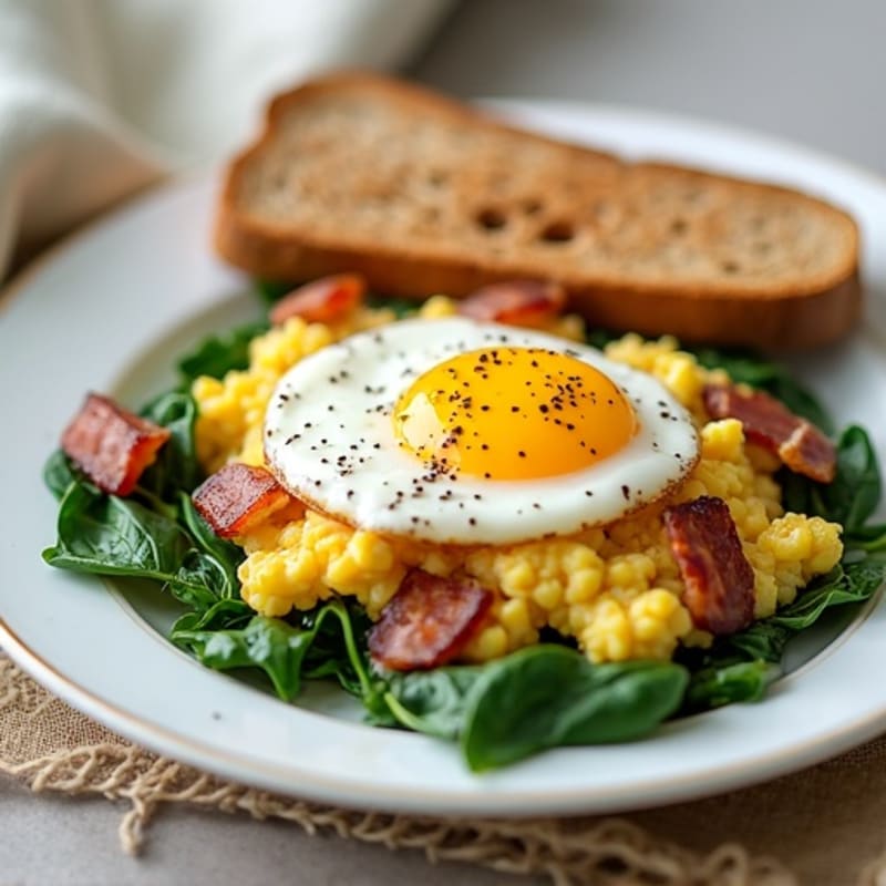 Cottage Cheese Scramble with Spinach and Turkey Bacon