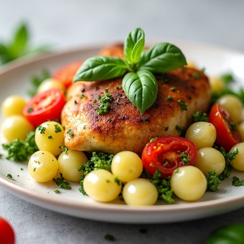 Basil Pesto Chicken Gnocchi with Roasted Tomatoes