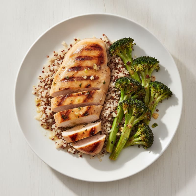 Grilled Chicken Breast with Quinoa and Roasted Broccoli