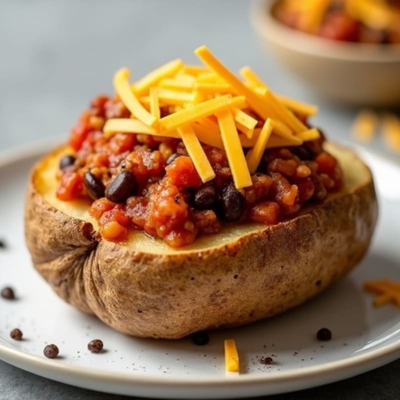 Crispy Baked Potatoes with Lean Chili and Melty Cheddar