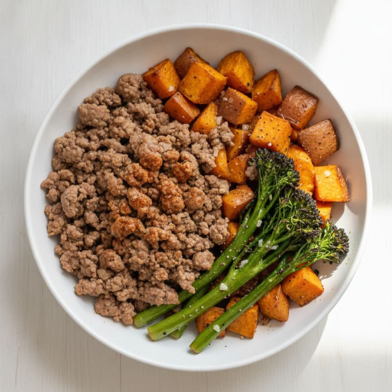 Ground Beef and Roasted Sweet Potato Bowl