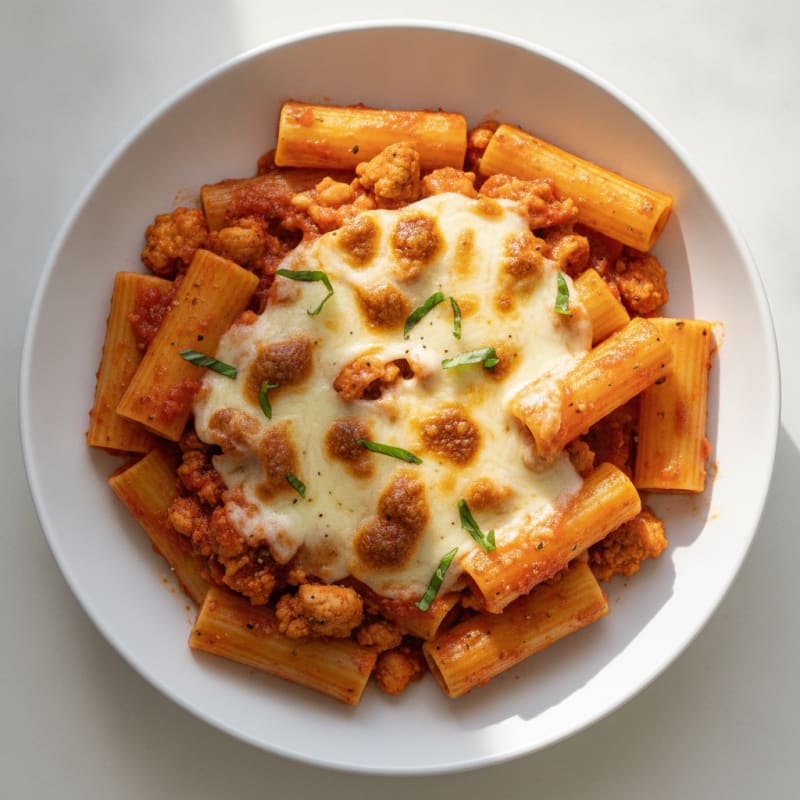 Ground Chicken Paccheri with Marinara and Mozzarella