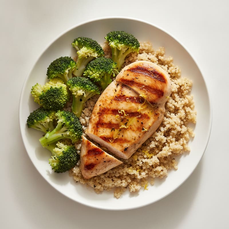 Grilled Chicken Breast with Quinoa and Steamed Broccoli