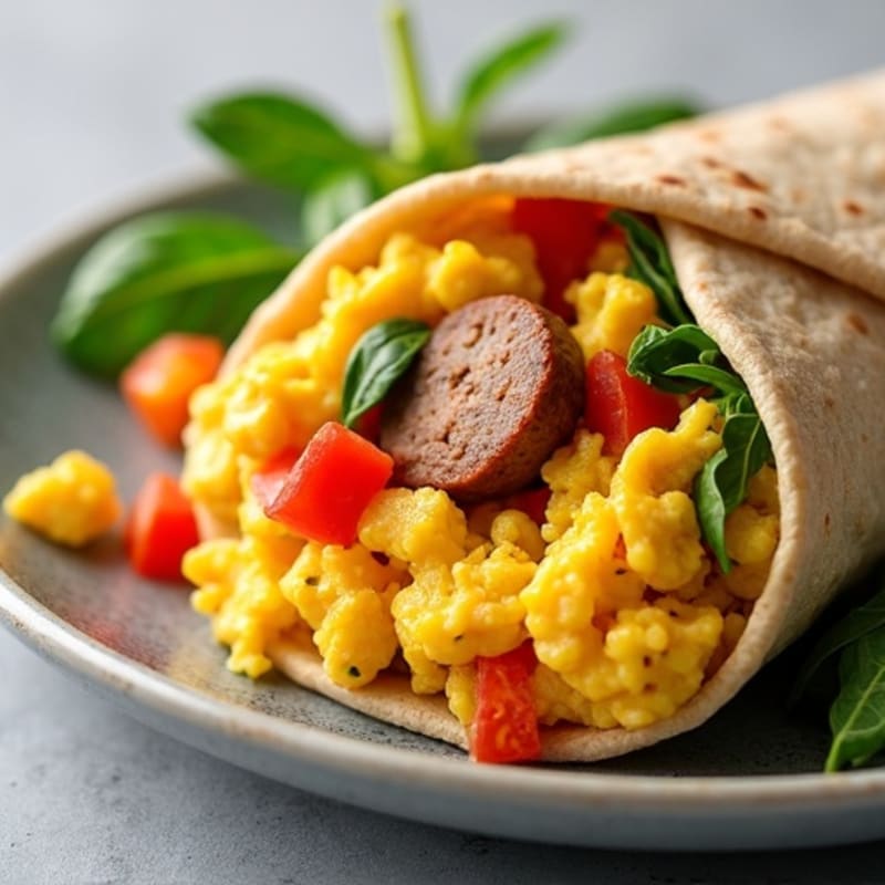 Hearty Scrambled Egg and Turkey Sausage Breakfast Burrito