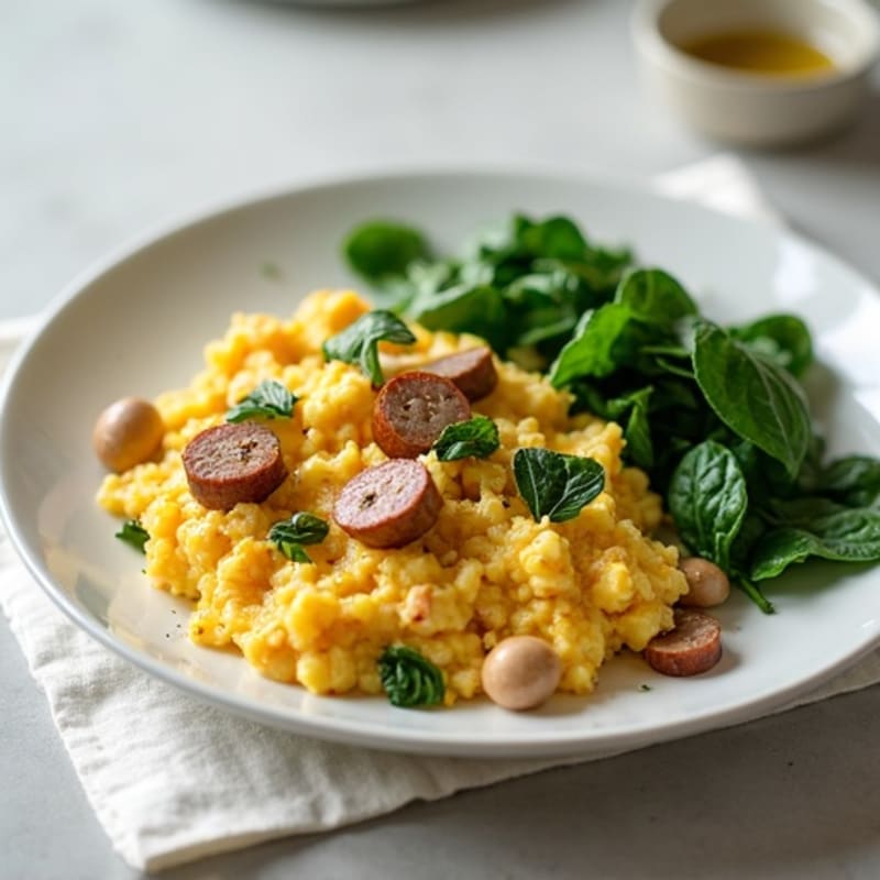 Egg White and Turkey Sausage Scramble with Spinach