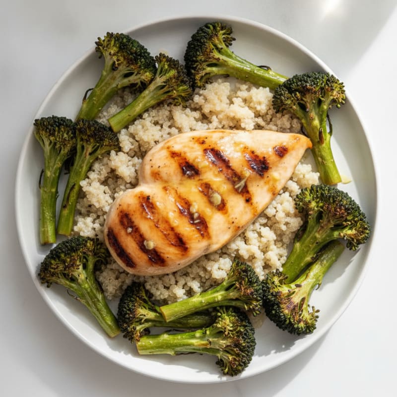 Grilled Chicken Breast with Roasted Broccoli and Quinoa