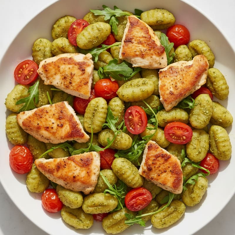 Gnocchi with Arugula Pesto and Cherry Tomatoes