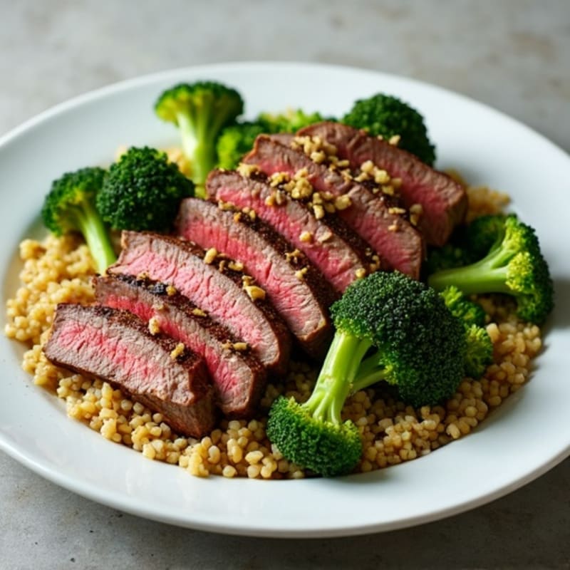 Grilled Beef and Quinoa Salad with Roasted Broccoli