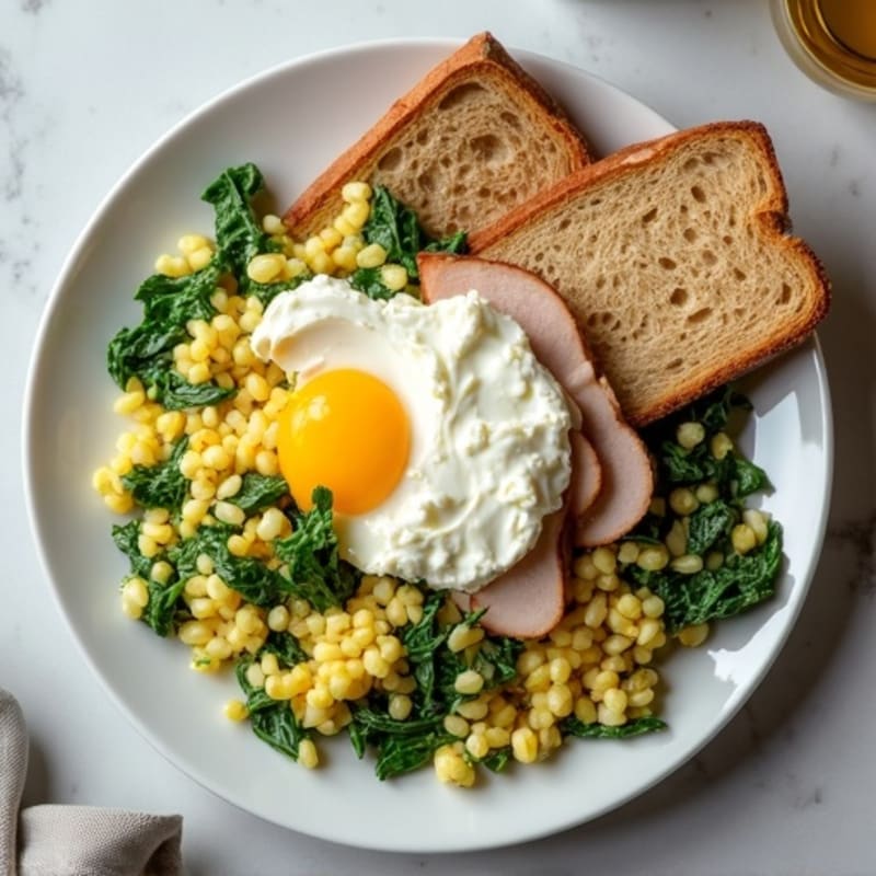 Egg White Spinach Scramble with Cottage Cheese and Sliced Turkey