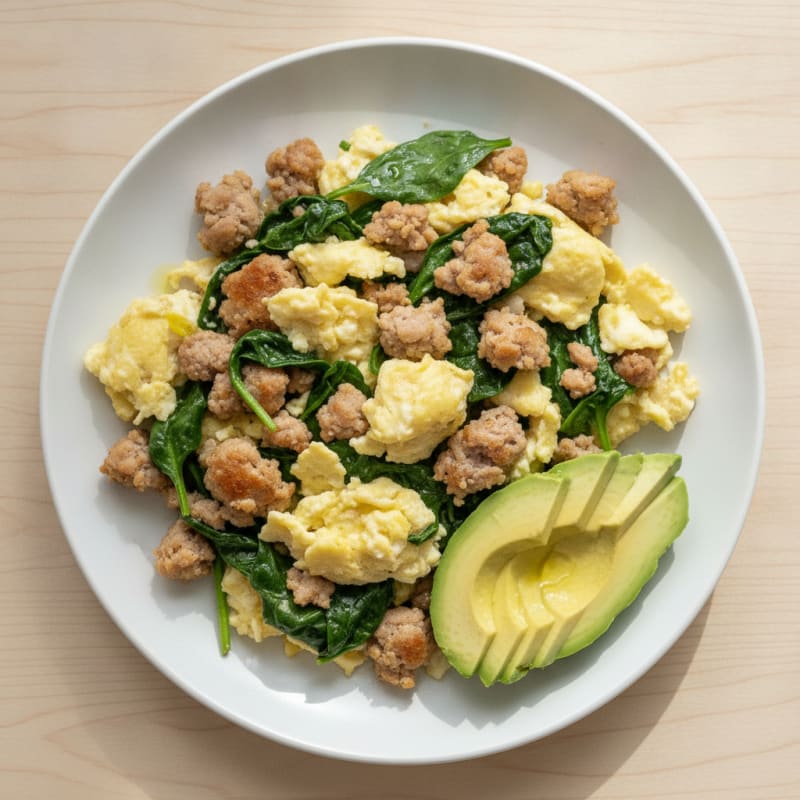 Egg White and Turkey Sausage Scramble with Spinach
