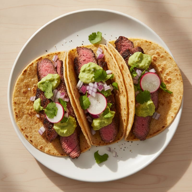 Carne Asada Tacos with Avocado Crema