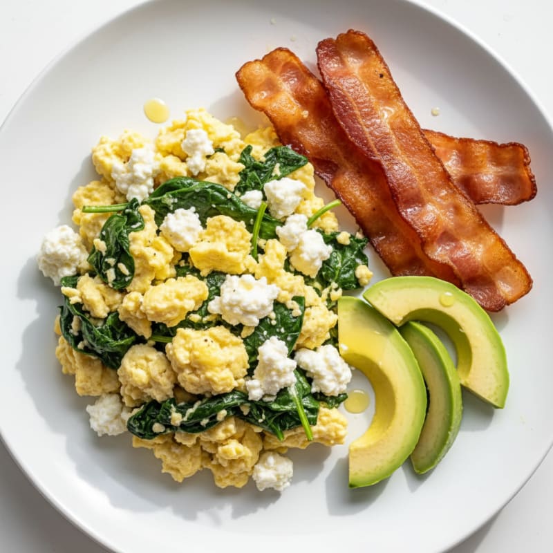 Cottage Cheese Scramble with Spinach and Turkey Bacon