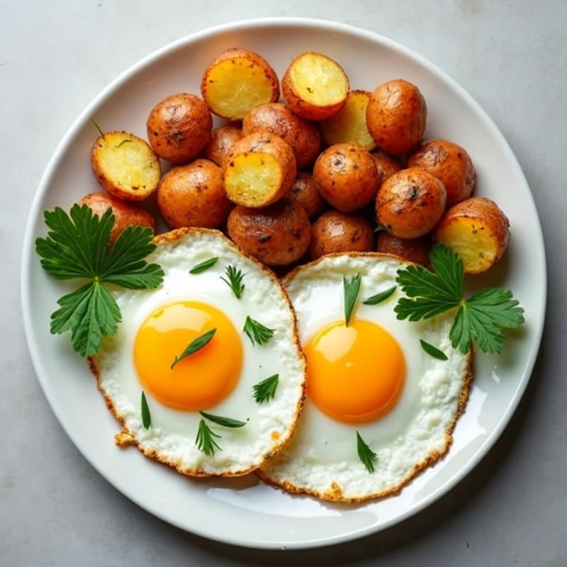 Crispy Roasted Potatoes with Fried Eggs and Fresh Herbs