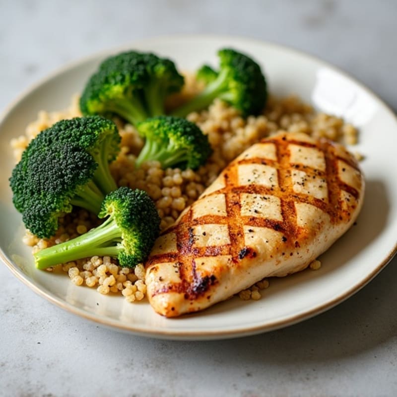 Grilled Chicken Breast with Roasted Broccoli and Quinoa